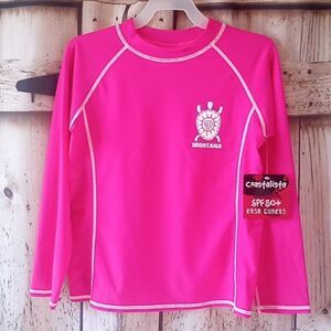 Girls Rash Gaurd Montana Logo Swim Shirt Swimsuit Bathing Suit Size 10/12